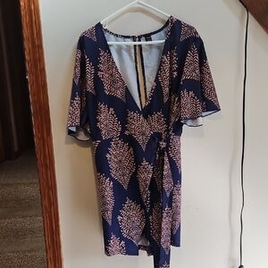 SHEIN Navy Mini Wrap Dress with Pinkish Botanical Motif